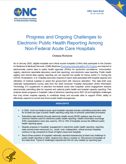 2023 onc interoperability brief Progress and Ongoing Challenges to Electronic Public Health Reporting Among Non-Federal Acute Care Hospitals 